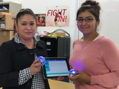 At St. Odilia School, Ms. Garcia and Ms. Luna programmed the Sphero SPRK+ robots with block coding.